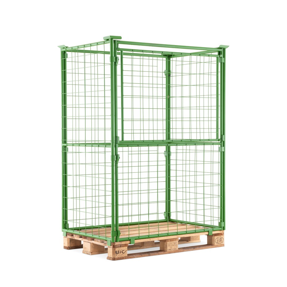 Produktbillede: BASIC palleramme med klap, maskevidde 100 x 100 mm, HxBxD 1.600 x 1.200 x 800 mm, majgrøn