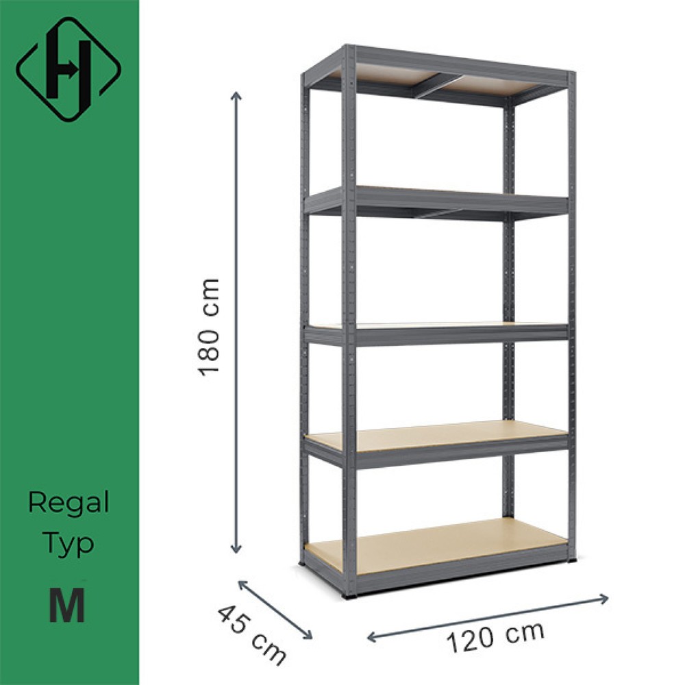 Produktbillede nr. 2: HEMMDAL hyldereol type M grafti grå, hyldebelastning 200 kg, HxBxD 1.800 x 1.200 x 450 mm