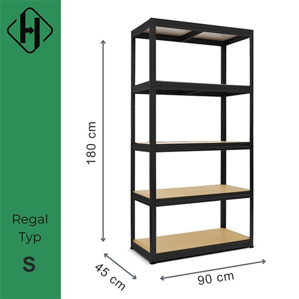 Produktbillede nr. 2: HEMMDAL hyldereol type S sort, hyldebelastning 150 kg, HxBxD 1.800 x 900 x 450 mm