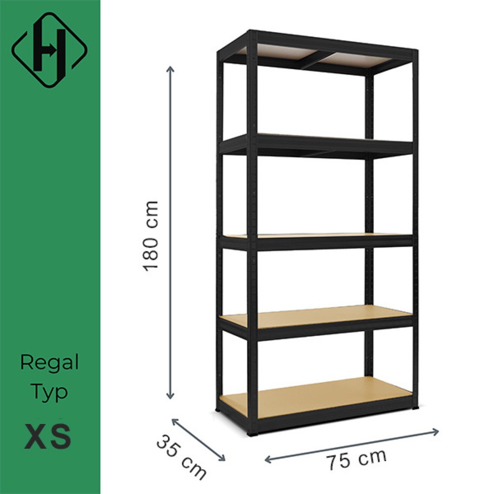 Produktbillede nr. 2: HEMMDAL hyldereol type XS sort, hyldebelastning 150 kg, HxBxD 1.800 x 750 x 350 mm