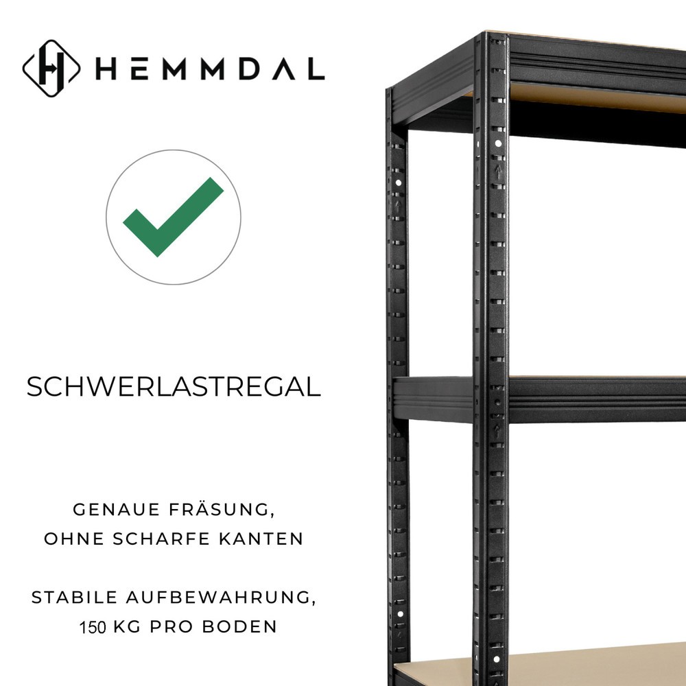 Produktbillede nr. 3: HEMMDAL hyldereol type XS sort, hyldebelastning 150 kg, HxBxD 1.800 x 750 x 350 mm