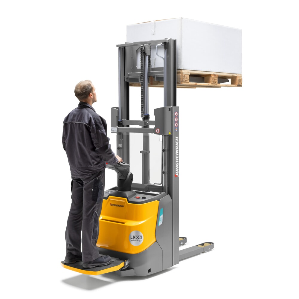 Produktbillede nr. 7: Jungheinrich-elpalleløfter ERC 112i ZZ med ståplatform, dobbelt-teleskop-mast, masthøjde 2.300 mm, bæreevne 1.200 kg, proportionalhydraulik