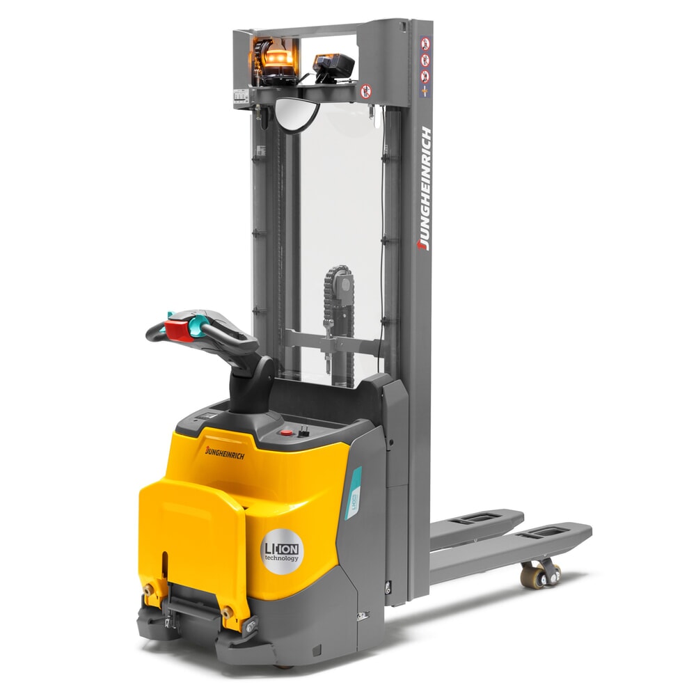Produktbillede: Jungheinrich-elpalleløfter ERC 110zi ZT med ståplatform, dobbelt-teleskop-mast, masthøjde 2.300 mm, bæreevne 1.000 kg, proportionalhydraulik