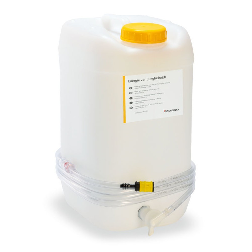 Produktbillede: Jungheinrich vandbeholder, 30 l inkl. 4 m slange, spærrehane, gule låg, flowindikator med integr. Filter