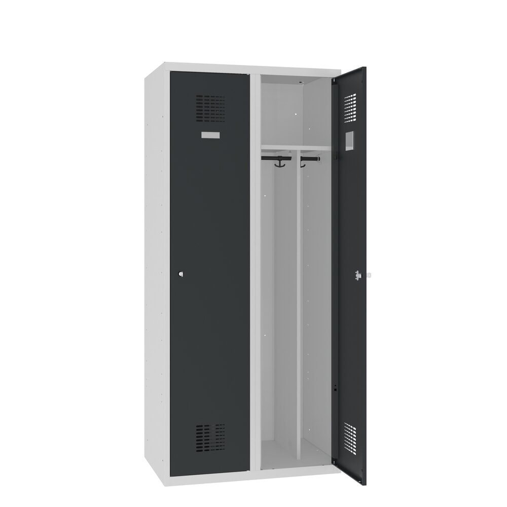 Produktbillede: Steinbock® dobbeltskab, fritstående, 2 rum, midterskillevæg, cylinderlås, HxBxD 1.800 x 800 x 500 mm, lysegrå / antracitgrå