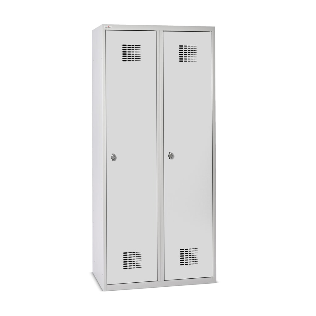 Steinbock® dobbeltskab, fritstående, 2 rum, midterskillevæg, drejrigellås, HxBxD 1.800 x 800 x 500 mm, lysegrå/lysegrå Produktbillede: Steinbock® dobbeltskab, fritstående, 2 rum, midterskillevæg, drejrigellås, HxBxD 1.800 x 800 x 500 mm, lysegrå/lysegrå
