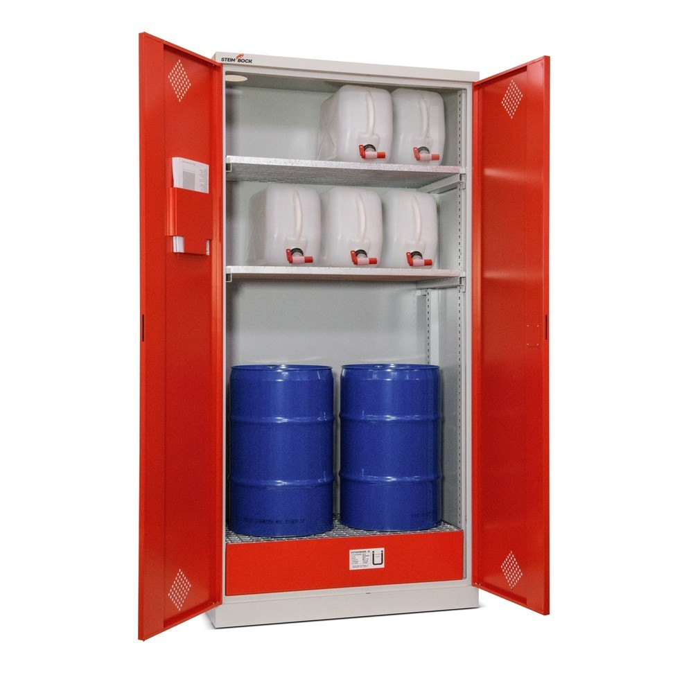 Produktbillede: Steinbock® olieskab, 2 højdejusterbare gitterristbunde, 1 opsamlingskar, HxBxD 1.950 x 950 x 500 mm
