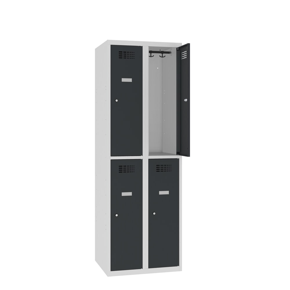 Produktbillede nr. 1: Steinbock® garderobeskab, fritstående, 2-etagers, 4 rum, drejrigellås, HxBxD 1.800 x 600 x 500 mm, lysegrå / antracitgrå