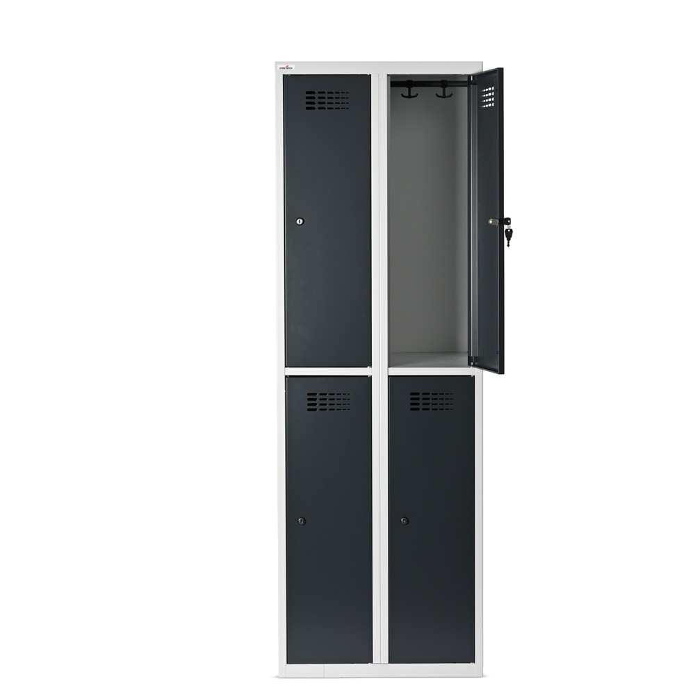 Produktbillede nr. 3: Steinbock® garderobeskab, fritstående, 2-etagers, 4 rum, cylinderlås, HxBxD 1.800 x 600 x 500 mm, lysegrå / antracitgrå