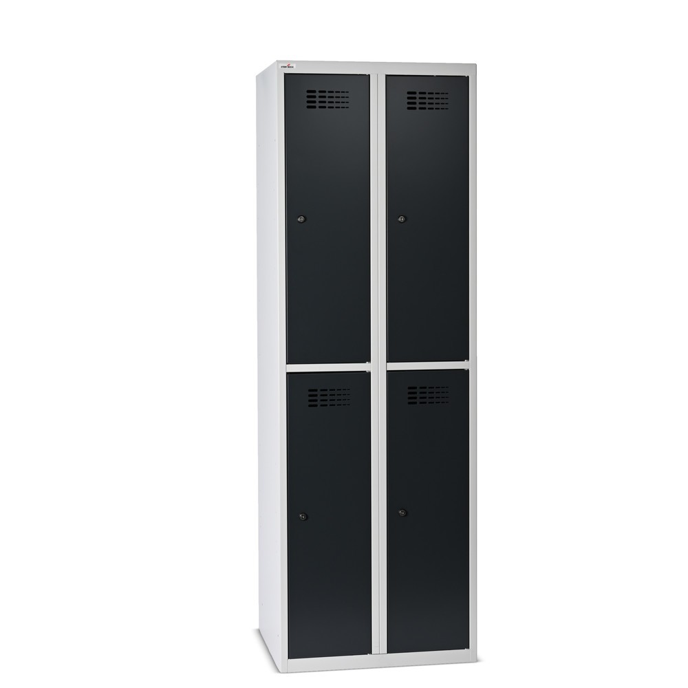 Produktbillede: Steinbock® garderobeskab, fritstående, 2-etagers, 4 rum, cylinderlås, HxBxD 1.800 x 600 x 500 mm, lysegrå / antracitgrå
